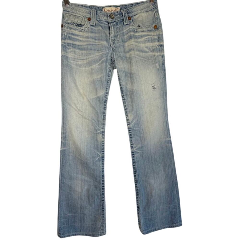 Big Star Liv Jeans Women 28XL Blue Low Rise Bootcut Distressed Y2K Stretch 28x34